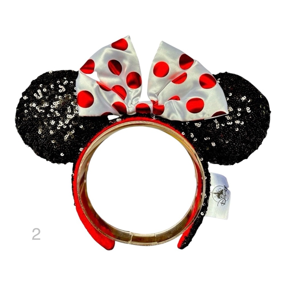 Disney Parks Minnie Mouse Black Sequin Ears White Bow Red Metallic Polka Dot 2